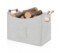 Cestino in Feltro 96L, Cesto per Legna, Cestino pieghevole per legna da ardere, in feltro extra spesso, manico rinforzato, per shopping, legno, giornali (1 Confezione - Grigio Chiaro)