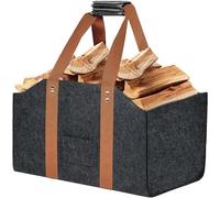 Cestino in Legno Pieghevole per Legna da Ardere - Grande Contenitore in Feltro Con Manico Lungo in Fettuccia per Giornali, Legno e Verdure (Grigio Scuro, 42,5)