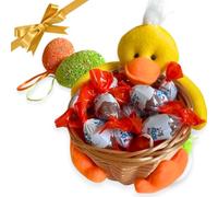 Cestino in Rattan 17cm +125 gr Ovetti Kinder Schoko Bons + 2 Uova di Pasqua Decorative Appendibili - Regalo Pasqua 2025