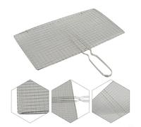 Cestino in rete per barbecue all'aperto con manico resistente al calore per capovolgere facilmente e tenere saldamente carne, pesce, verdure sulla griglia (22 x 40 cm)