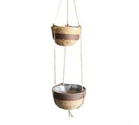Cestino in tessuto a due livelli da appendere per piante da interni ed esterni, vaso per piante in vimini a doppio strato con design traspirante, vaso per fiori, cesto portaoggetti per piante per la