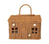 Cestino in vimini a forma di casa in polipropilene, 24 cm, con coperchio, organizer in rattan intrecciato a mano, scatola decorativa vintage per casa, picnic, matrimoni e regali