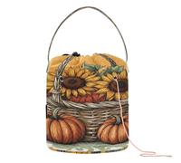 Cestino in vimini autunnale con zucche e girasole all'uncinetto borsa organizer per uncinetto con fori portaoggetti da viaggio per porta aghi organizer per maglieria