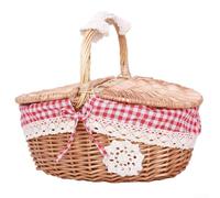 Cestino in vimini con manico rotondo, con elegante intreccio e funzionalità a doppio coperchio, per l'organizzazione della casa e del campeggio (I)