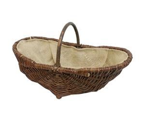 Cestino in vimini, misura M, 55 x 29 x 24 cm, ovale, inserto in iuta, manico