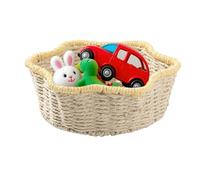 Cestino intrecciato - 12.2x12.2x3,94 pollici Porta di deposito per il tavolo da pranzo con design decorativo, organizzatore di frutta per casa da banco della scuola materna, blu, giallo