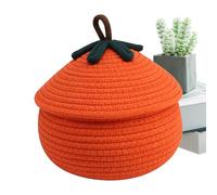 Cestino intrecciato a forma di di Halloween, con coperchio, cestino per di Halloween con coperchio antipolvere, decorazione stagionale per la casa, cestino per soggiorno, camera da