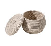 Cestino intrecciato - Contenitore portaoggetti in corda con coperchio, organizer rotondo in tessuto | Scatola organizer da banco | Cesto portaoggetti per soggiorno, camera da letto, bagno, ingresso