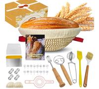 Cestino Lievitazione Pane, 27 Pezzi Cestini da Lievitazione per Pane 23 cm con Fodera, Coltello da Panetteria, Raschietto per Pasta e Frusta Impasti, Kit Pagnotta per Cottura in Casa
