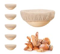 Cestino lievitazione pane 6 pcs, mini cestini per lievito madre, 6 pollici, accessori per fare il panes, ciotole in rattan per la lievitazione dell'impasto, forniture per la cottura del pane (Rotondo)