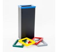 Cestino modulare in metallo verniciato nero per interno ed esterno Dimensioni 30x20xh 68,8 cm 42 litri 5 Coperchi Colorati Rimovibili coperchio blu blu