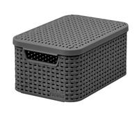 Cestino multiuso Curver con coperchio Rattan Style M grigio scuro 205849