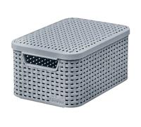 Curver Rattan Style - Scatola portaoggetti con coperchio, in plastica, in materiale riciclato di almeno il 70% (grigio chiaro, S: 28,5 x 19,4 x 13 cm)
