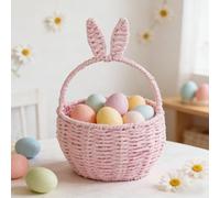 Cestino pasquale intrecciato a mano con orecchie staccabili e targhetta per il nome, cesto in corda di cotone personalizzato per caccia alle uova dei bambini, bomboniere, asilo nido e regali di Pasqua