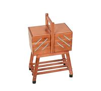 Cestino per accessori cucito, a 3 piani su ruote, in legno, con portariviste, porta lavoro di cucito e sartoria, 33 x 20 x 57 cm (Legno scuro (noce))