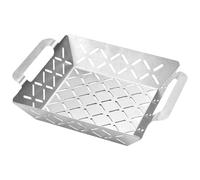 Cestino per barbecue, in acciaio inox, utensile da cucina perforato, accessorio da cucina per campeggio all'aperto, con design a rete ispessita per un riscaldamento uniforme, 26,5 x 21,6 x 6 cm