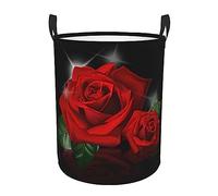 Cestino per biancheria/Borsa per vestiti sporchi rotondo a strato singolo durevole con rose rosse - Tessuto Oxford, resistente all'acqua, facile da pulire
