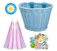 Cestino per Bici Bambina, Tessuto a Mano Bambini Cestino con Cinturino in Pelle, Campanello per Bicicletta, Stelle Filanti, Adesivi, Accessori Decorazione di Bici