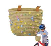 Cestino per bici per bambini, 21 x 16 x 16 cm, corda di cotone + PU, contenitore anteriore per bicicletta, cestino intrecciato a mano, facile da installare, cinghie staccabili per mountain bike e bici