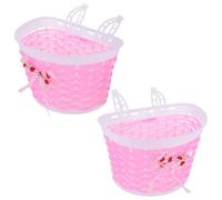 Cestino per Bicicletta Ragazzo Ragazza Intrecciato Rosa con Fiocco 2 Pezzi | Accessori da Manubrio, Finitura Plastico Intrecciata, Installazione Rapida, per Scooter e Uscite Scolastiche