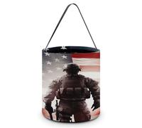 Cestino per caramelle con stampa di soldato americano, per dolcetto o scherzetto di Halloween, secchiello regalo per feste di Halloween o forniture quotidiane, stile, taglia unica