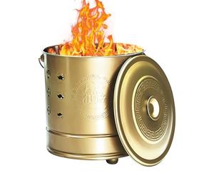 Cestino per carta, cestino portatile in acciaio inox di sicurezza, con coperchio, gancio per fuoco e cestino per la combustione dei rifiuti, per rifiuti da giardino, legno, rifiuti, denaro falso