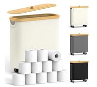 Cestino per carta igienica con ruota, con coperchio e manico, organizer per carta igienica da 23 litri, porta carta igienica autoportante, per 9 rotoli mega, beige