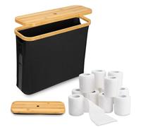 Cestino per Carta Igienica,Contenitore per Carta Igienica,Cesto di Carta Igienica,Contenitore Carta Igienica Bagno con Coperchio in Bambù,Organizer Bagno Portaoggetti in Tessuto Oxford,Nero
