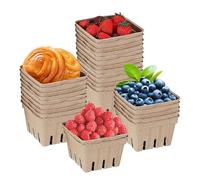Cestino per frutti di bosco in fibra di polpa, contenitore per frutta, piccola scatola per prodotti | 30 pezzi in cartone naturale ventilato, impilabile, per fragole, mirtilli, contadini, mercati