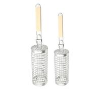 Cestino per grigliare - Cestino per verdure | Cucina all'aperto campeggio in acciaio inox, set di 2 utensili per grigliare in acciaio inox con manico in legno per casa all'aperto campeggio