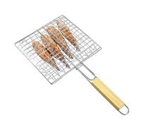 Cestino per grigliare il pesce, 42 x 23 cm, con manico in legno, cestino per barbecue per pesce, comoda impugnatura, accessorio per cucinare gamberetti per verdure in filo resistente alle alte