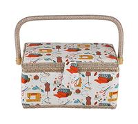Cestino per Il Cucito,Organizer da Viaggio,Cestino Cucito con Accessori,Scatola Artigianale, Scatola di Immagazzinaggio,Cotone/Metallo/Legno,27.8 x 18 x 14.5cm
