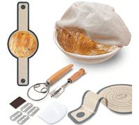 Cestino per la lievitazione del pane, accessori per la panificazione del pane a pasta acida, kit per pasta acida con cestino Banneton rotondo da 9", lametta da pane, sling, frusta per impasto Tagli Un