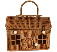 Cestino per la raccolta del giardino, cestino da picnic in rattan PP a forma di casa da 9x6x5, 5 pollici con coperchio e maniglia, valigia in vimini con chiusura a bottone per organizzare, riporre con