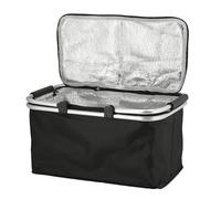 Cestino per la spesa, 30 litri, nero, con funzione refrigerante, 48 x 24 cm, borsa termica con due maniglie, borsa termica, borsa termica, cesto pieghevole, cestino da picnic