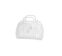 Cestino per la spesa in plastica verdure, con manico, borsa in rete di plastica gelatinosa, borsa spiaggia ragazza retrò, le donne, ottime vacanze, shopping (Bianco)