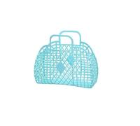 Cestino per la spesa in plastica verdure, con manico, borsa in rete di plastica gelatinosa, borsa spiaggia ragazza retrò, le donne, ottime vacanze, shopping (Blu brillante)