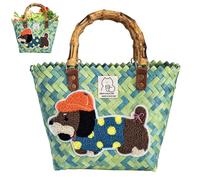 Cestino per la spesa intrecciato, in rattan sintetico, intrecciato, 40 x 13 x 30 cm, cestino grande, borsa a cestello da donna, borsa intrecciata, borsa in paglia da donna estiva