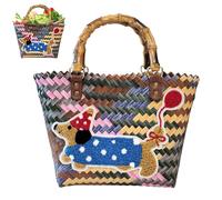 Cestino per la spesa intrecciato, in rattan sintetico, intrecciato, 40 x 13 x 30 cm, cestino grande, borsa a cestello da donna, borsa intrecciata, borsa in paglia da donna