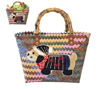 Cestino per la spesa intrecciato, in rattan sintetico, intrecciato, 40 x 13 x 30 cm, cestino grande, borsa a cestello da donna, borsa intrecciata, borsa in paglia da donna estiva