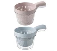 Cestino per lavaggio a doppio strato per verdure, doppio strato (rosa + blu | Innovativo design a doppio strato, ammollo e sgocciolamento in un unico passaggio, mantiene i piani di lavoro asciutti