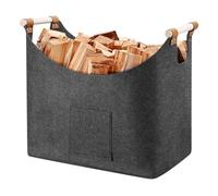 Cestino per legna da ardere, in feltro con manico in legno, extra grande, pieghevole, per casa e auto, per legna da ardere, giornali, vestiti (45 x 32 x 40 cm)