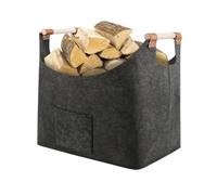 Cestino per legna da ardere in feltro con tasca, grande cestino in legno per legna da ardere e conservare in interni, pieghevole, per legno, giornali e giocattoli, grigio scuro