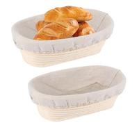 Cestino per lievitazione del pane con fodera, 2 pezzi, 24 cm, ovale per lievitazione lievitazione naturale, in rattan naturale, con fodera in tessuto di lino, per panettieri professionali e domestici