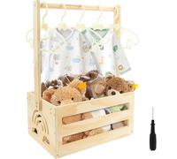 Cestino per neonati con manico, legno, scatola pratica per baby shower, con asta, armadietto per cassette, ideale come regalo (colore: legno)