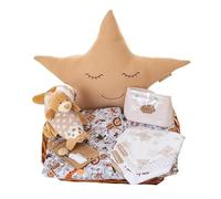 Cestino per neonati neonato neonato bambino, cestino in vimini marrone regalo baby shower (orso stelle)