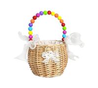 Cestino per Ragazza di Fiori in Vimini e Rattan, Cestino Portaoggetti in Rattan con Manici di Perle, Cestino per Ragazza di Fiori per Matrimonio, con Cesto di Fiori Fata con