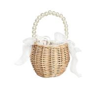Cestino per Ragazza di Fiori in Vimini e Rattan, Cestino Portaoggetti in Rattan con Manici di Perle, Cestino per Ragazza di Fiori per Matrimonio, con Cesto di Fiori Fata con