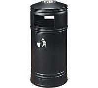 Cestino per rifiuti da esterno, lungo cilindrico, grande capacità, bidone della spazzatura, posacenere, cintura metallica, pattumiera, cestini per rifiuti commerciali semplici,13,2 galloni,Nero