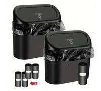 Cestino per rifiuti per auto con coperchio, mini organizer per rifiuti in auto, contenitore per rifiuti con sacchetti, adatto per veicoli, casa, ufficio 4 rotoli * 15 sacchetti della spazzatura,1 cest